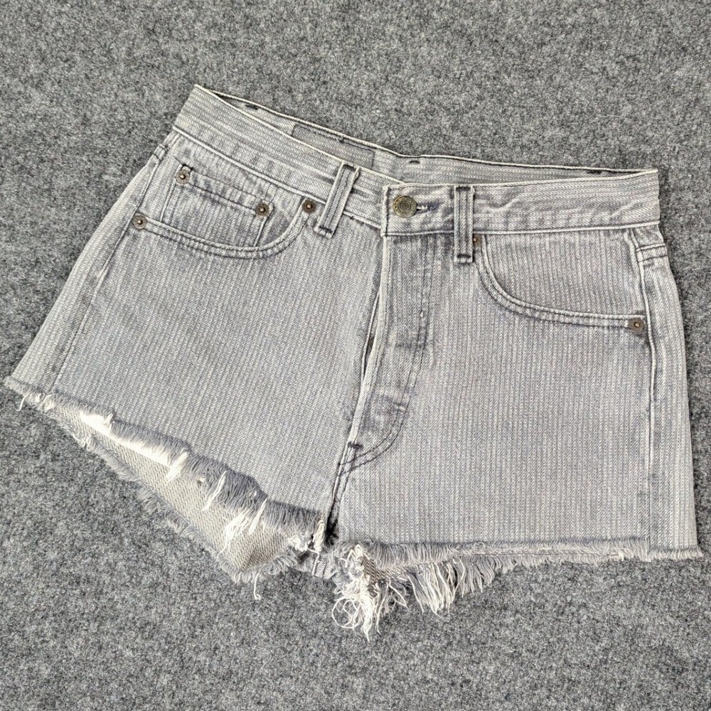 Vintage Levis 505 Gray Pinstripe Cut Off Denim Shorts Made in USA W29